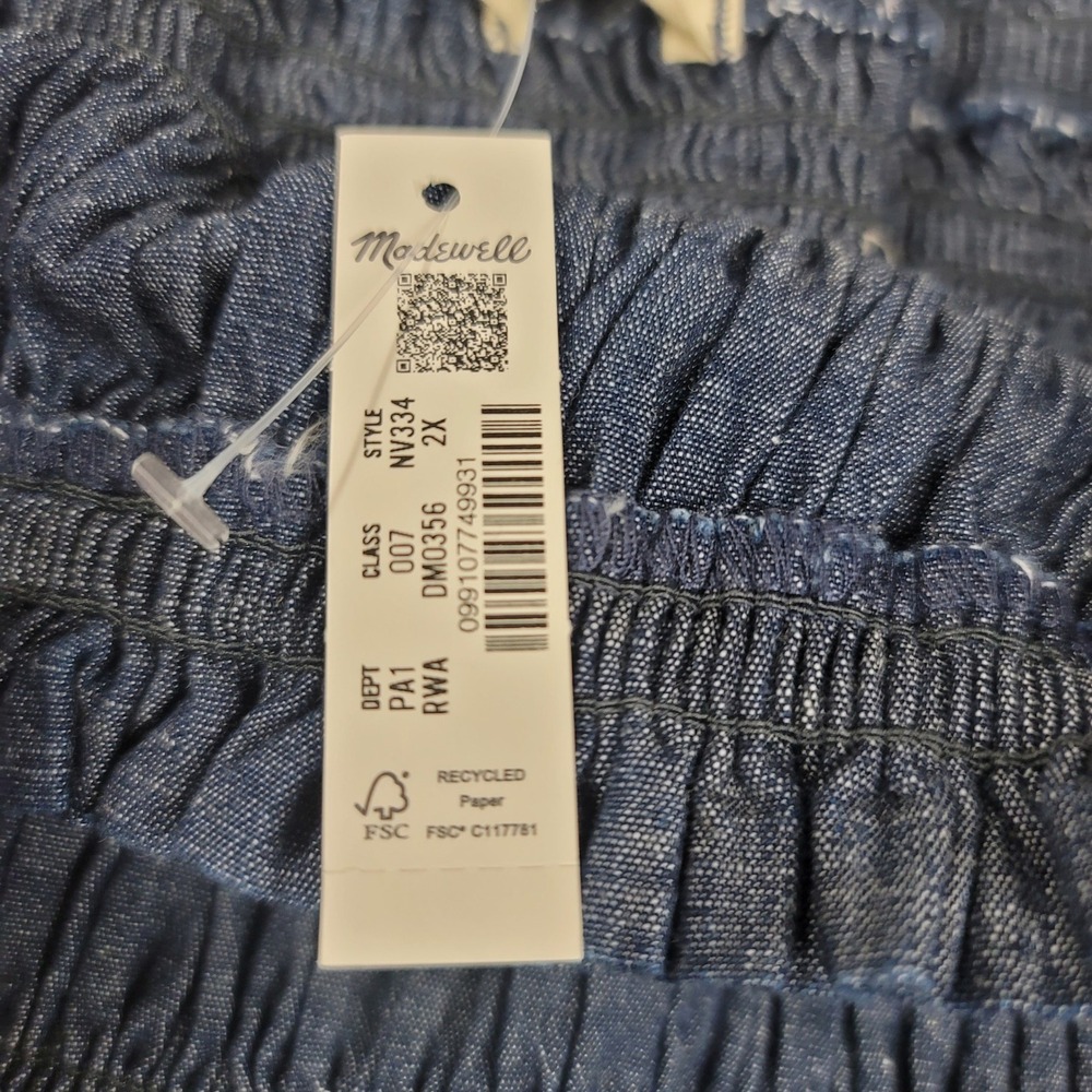Madewell Smocked Denim Tube Top Indigo Blue Strapless NV334 Plus Size 2X NEW - Picture 5 of 5